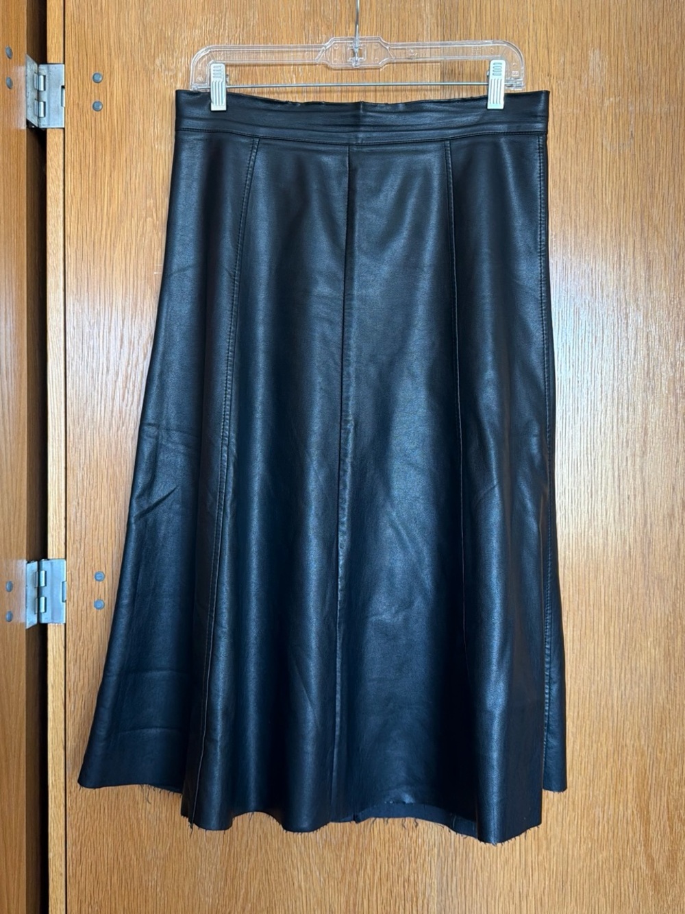 Black faux leather midi skirt
